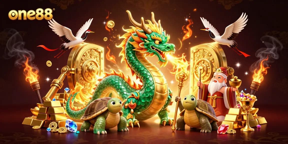 Experience thrilling gaming with one88, featuring a jade dragon and treasures of luck.