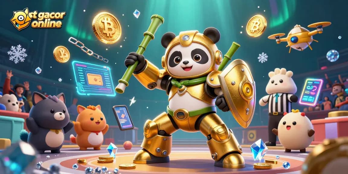 Experience thrilling wins at slot gacor online with energetic panda pilots in a colorful casino backdrop.