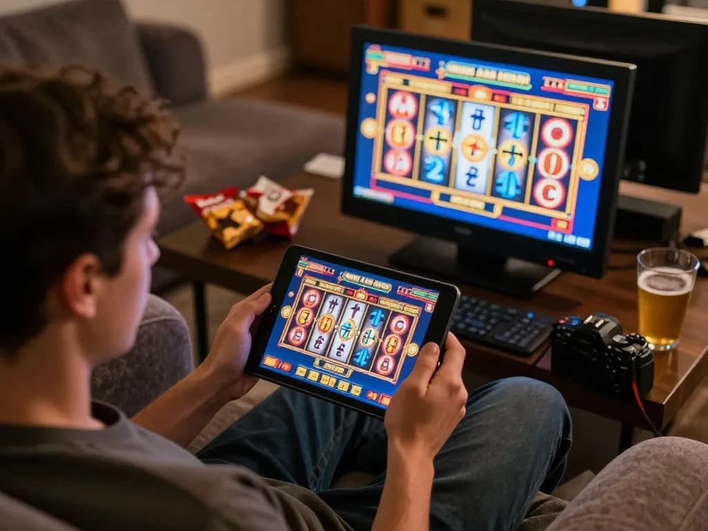 Engaging in daftar slot online gaming on tablet, creating a cozy and strategic betting environment