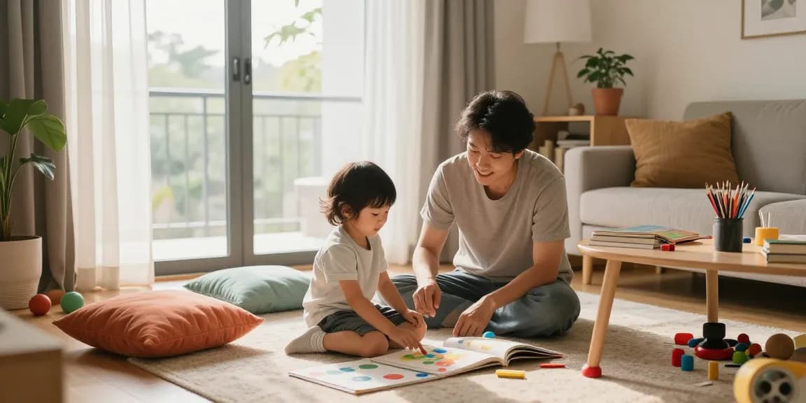 Parent interacting with child in a cozy living room focused on rokok 88 parenting techniques for emotional growth.