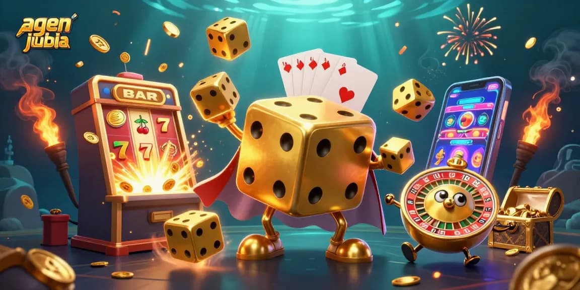 Experience the excitement of agen judi bola with thrilling golden dice and slot machines in action.