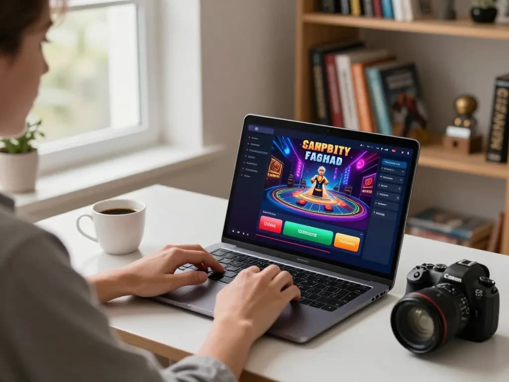 Playing online casino games on a laptop showcasing fa88vn interface in a cozy setting.