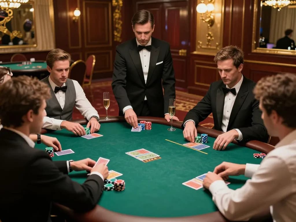 Players strategizing in an upscale poker game at sunwin VIP casino table.