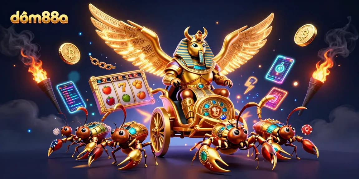 Join the thrilling action at dom88a with a spectacular golden scarab beetle and vibrant casino elements!