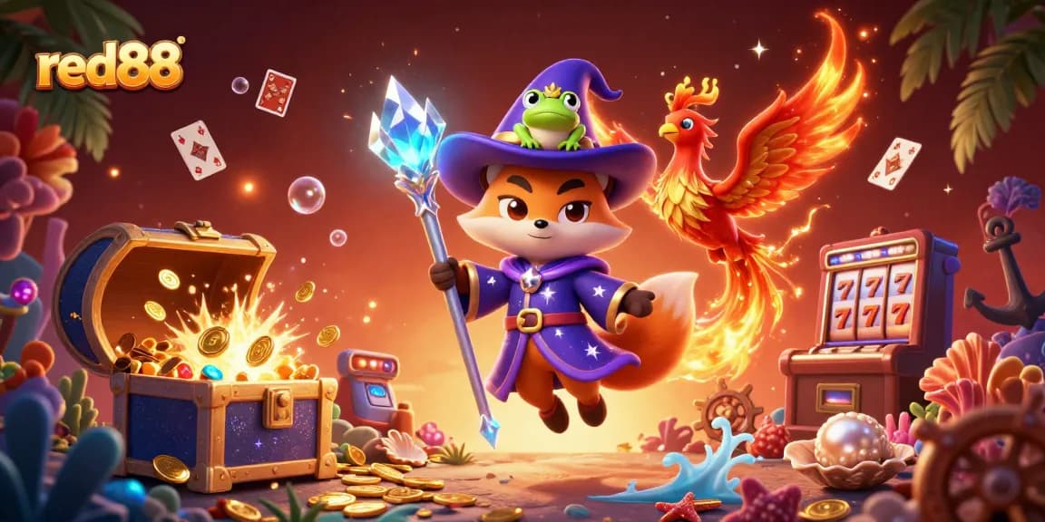 Red88 players engaging in a vibrant 3D casino world while winning at various slot machines.