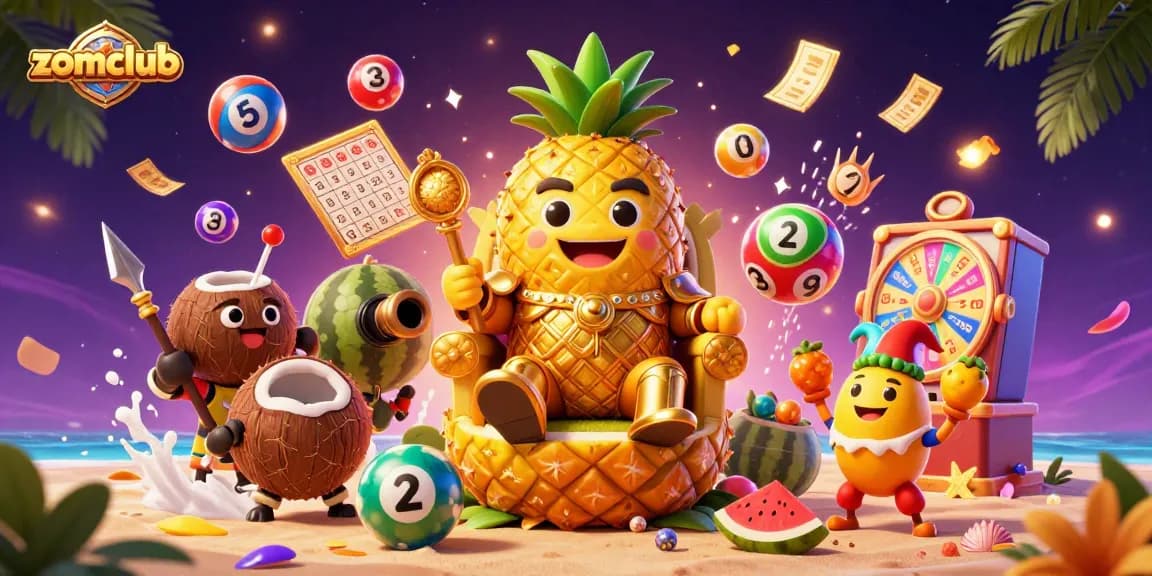 Engage in the vibrant casino atmosphere of zomclub with dynamic lottery elements and colorful characters.