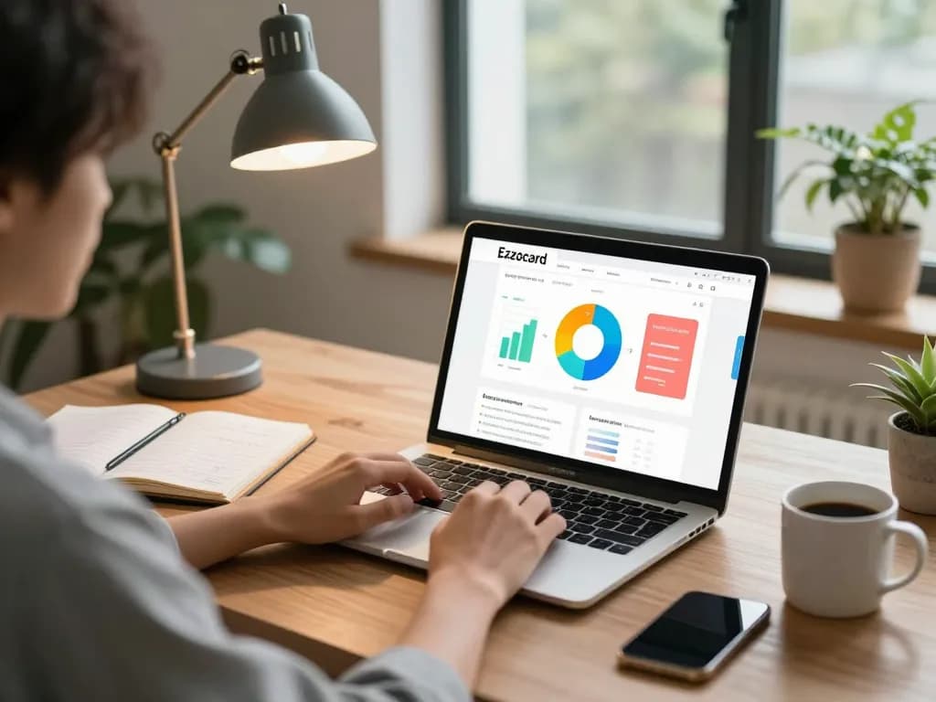Ezzocard virtual payment experience in a modern home office, highlighting secure online transactions.
