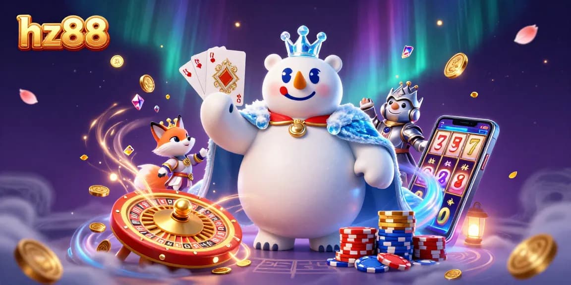 Experience the thrill of hz88 online gaming with a dazzling casino scene featuring magical elements and winning prizes.