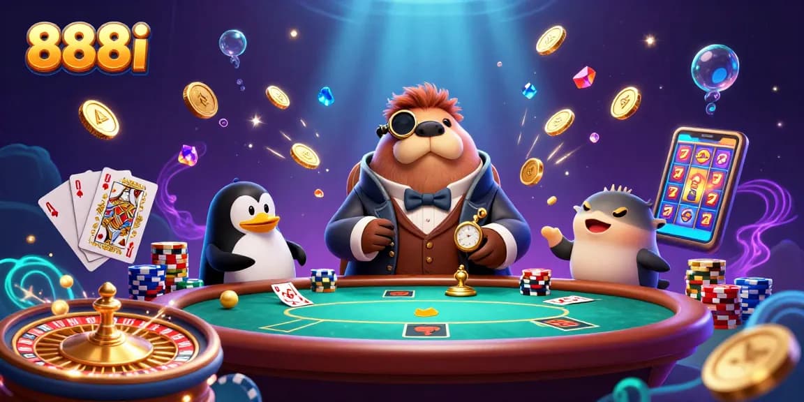 Experience the thrilling underwater casino scene with 888i featuring a bluffing pufferfish at poker.
