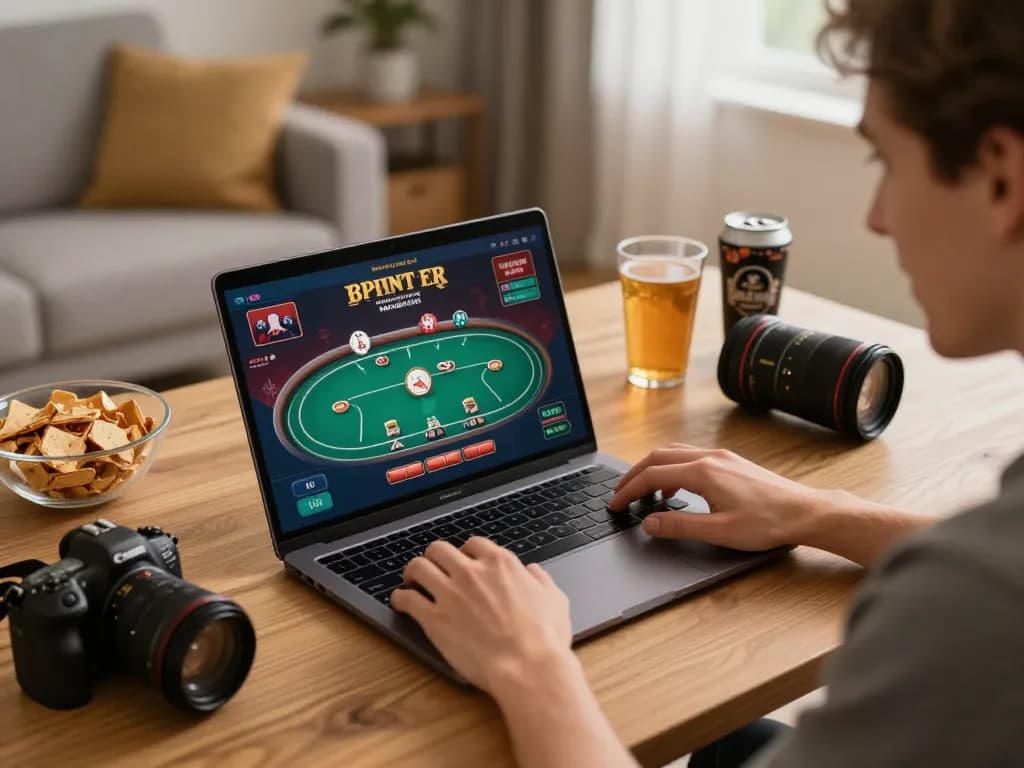 Player engaging with 68gamebaivn on a laptop demonstrating online gaming strategies.