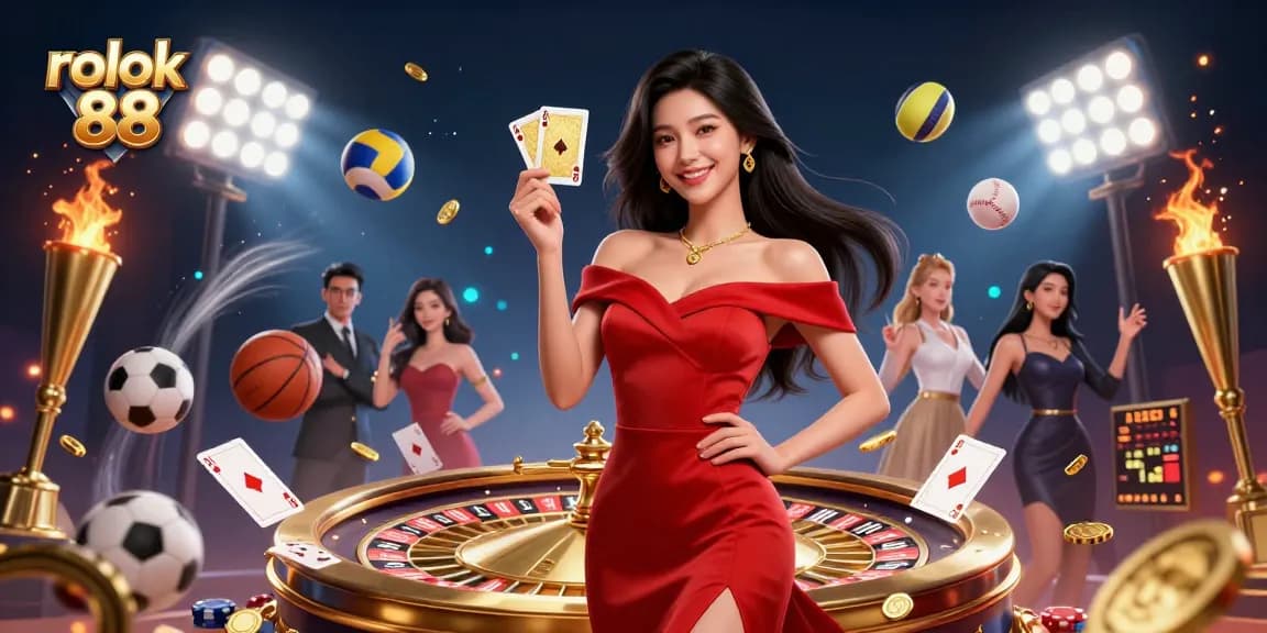 Engage in thrilling gameplay at rokok 88, showcasing a beautiful woman holding a golden playing card.
