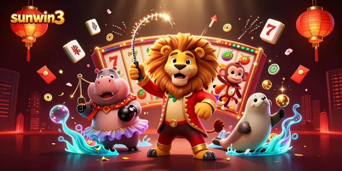 Experience excitement at sunwin3 with a colorful illustration combining animated characters and casino elements.