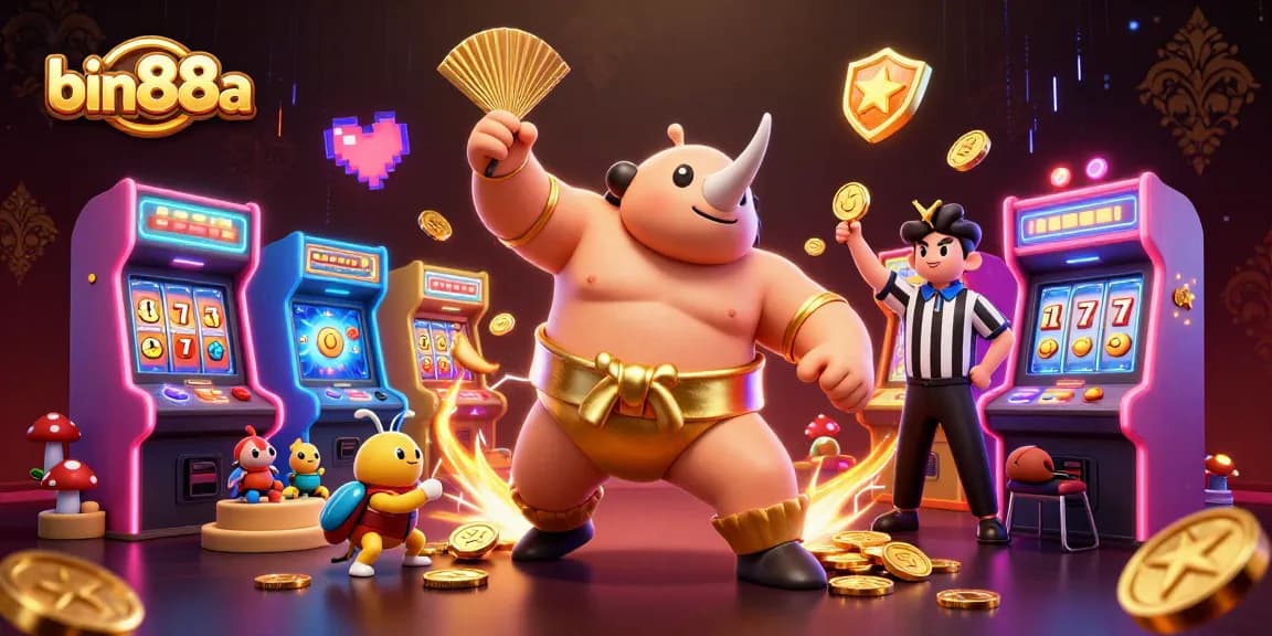 Experience thrilling gaming with bin88a's vibrant 3D casino world, featuring a heroic beetle champion.