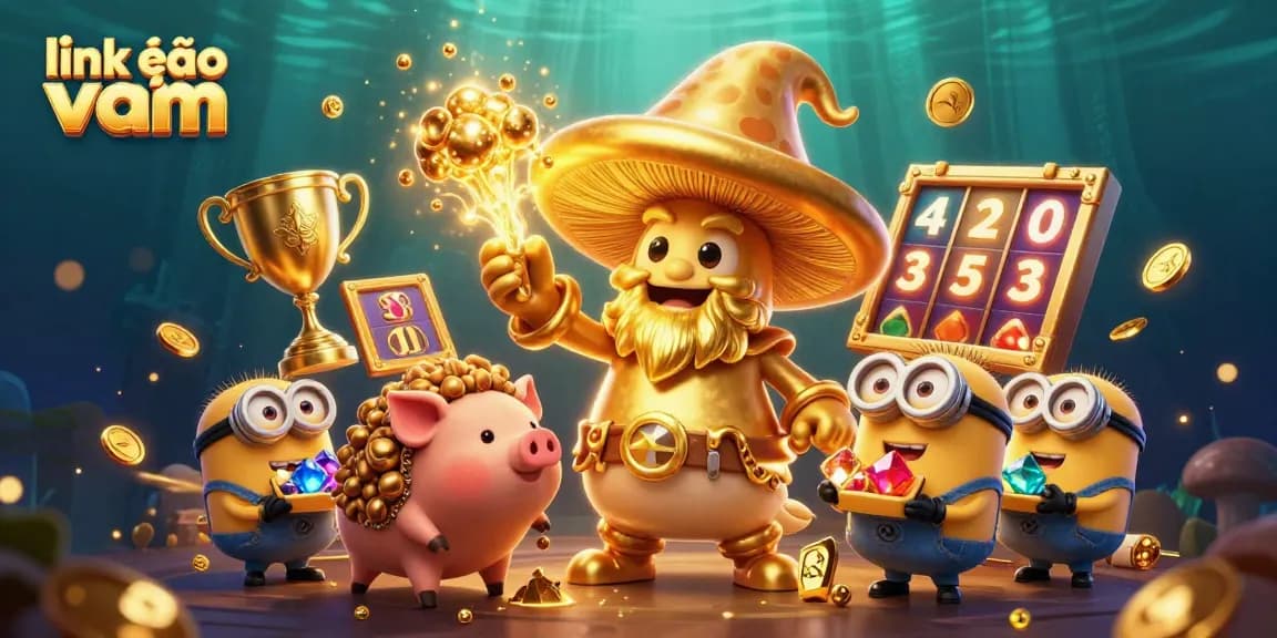 Experience thrilling gameplay with link vào vmax in this vibrant illustration featuring a magical mushroom and treasures.