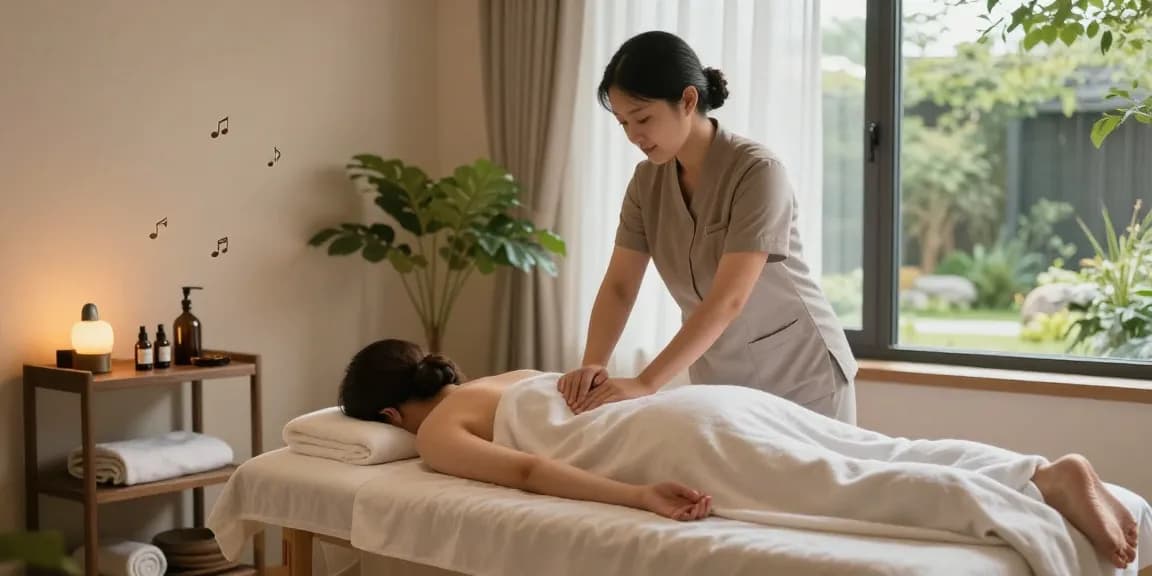 Relaxing 김포출장마사지 session in a tranquil spa environment with warm lighting and soothing atmosphere.