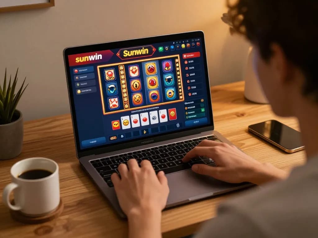Engage with sunwin online casino gameplay on a sleek laptop at home.