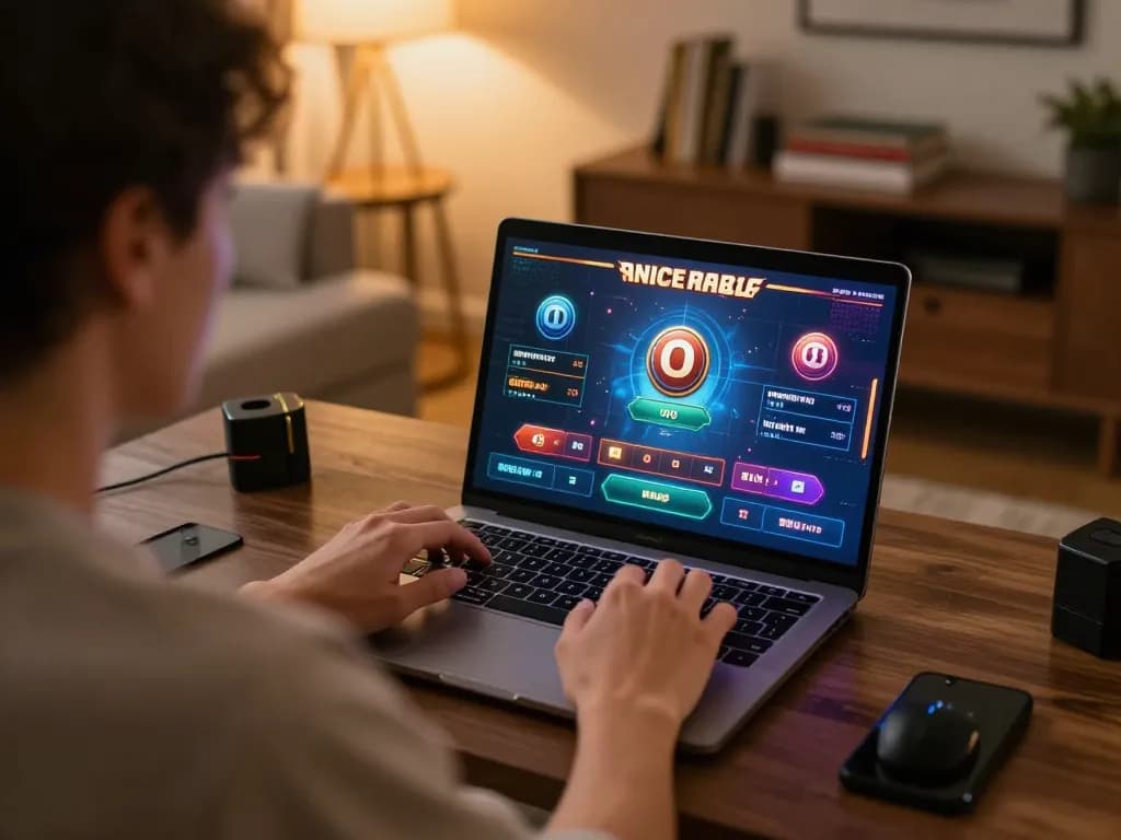 Player enjoying O8 online games in cozy home setting with strategic focus and warm atmosphere