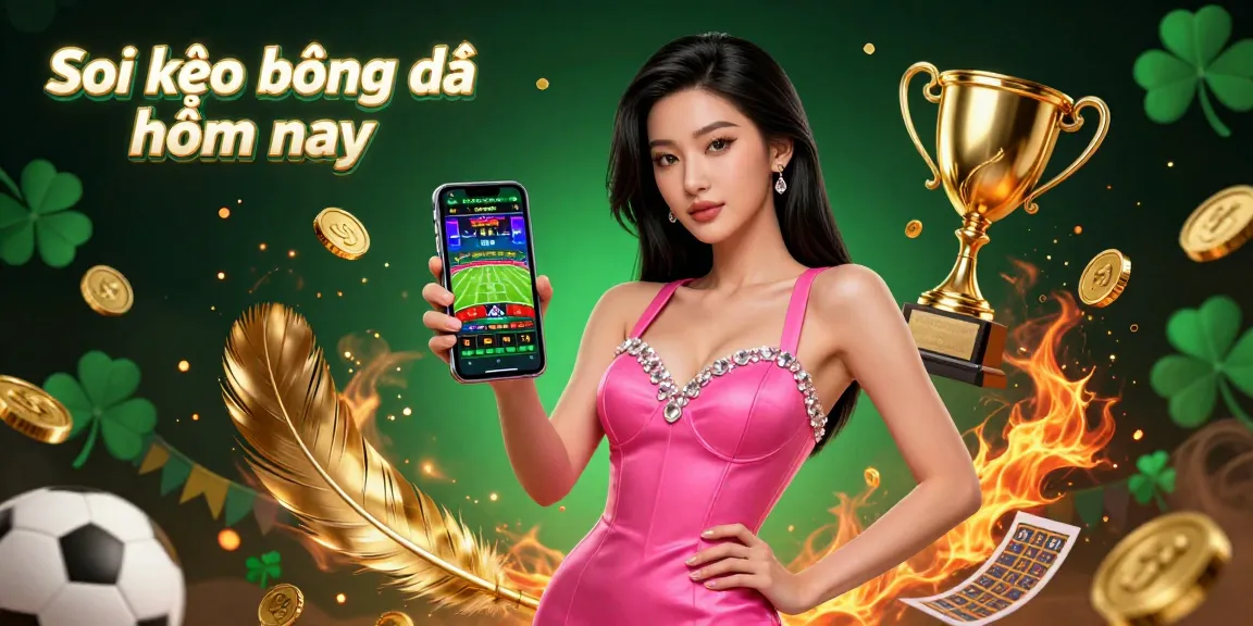 Soi kèo bóng đá hôm nay with a confident Asian woman showcasing a live betting game in a vibrant 3D casino scene.