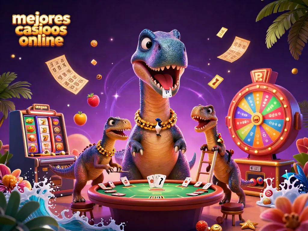 Explora los mejores casinos online con un brontosaurio y un raptero mientras juegan a las tragaperras.
