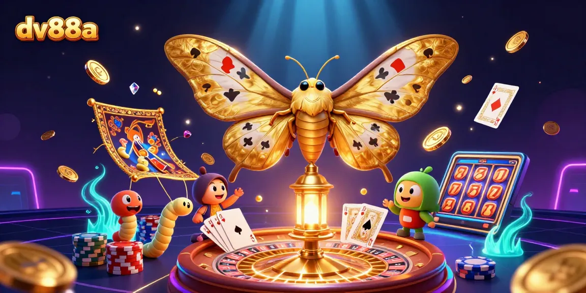 Experience thrilling gameplay at dv88a with a 3D moth and golden casino elements.