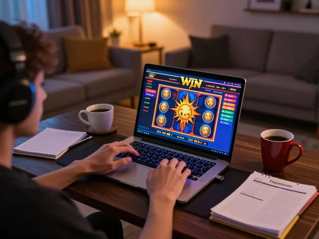 Engaging in exciting sun win online casino gameplay on a cozy home setup