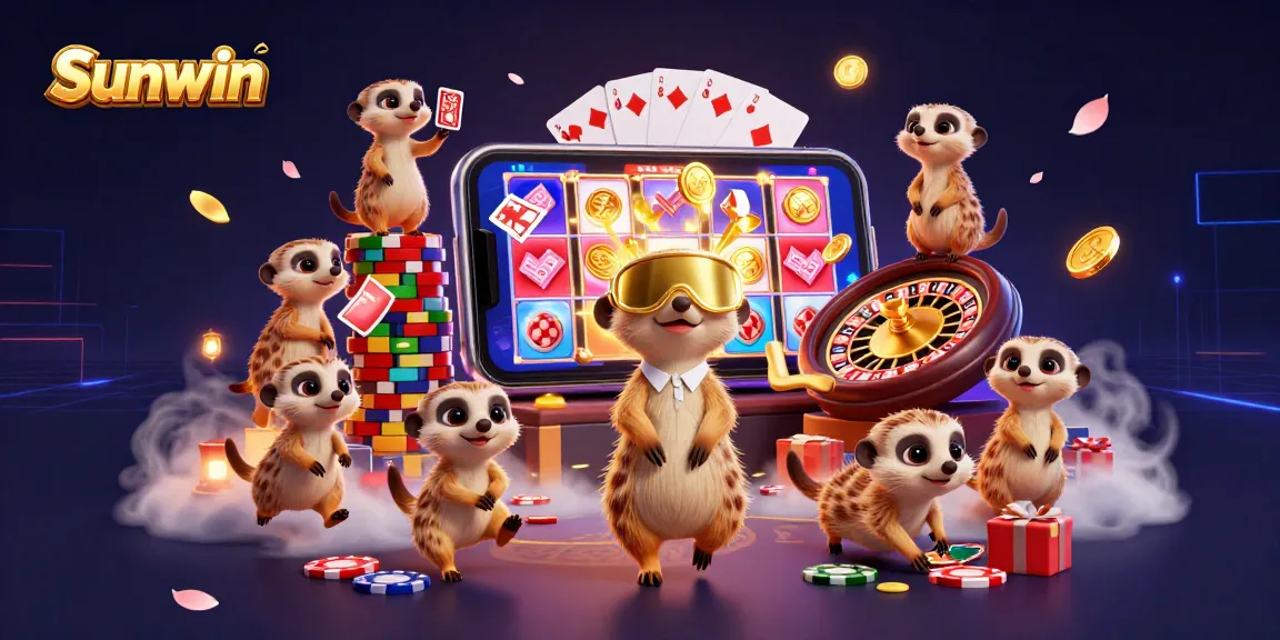 Experience Sunwin gameplay with lively meerkats operating a vibrant casino scene.