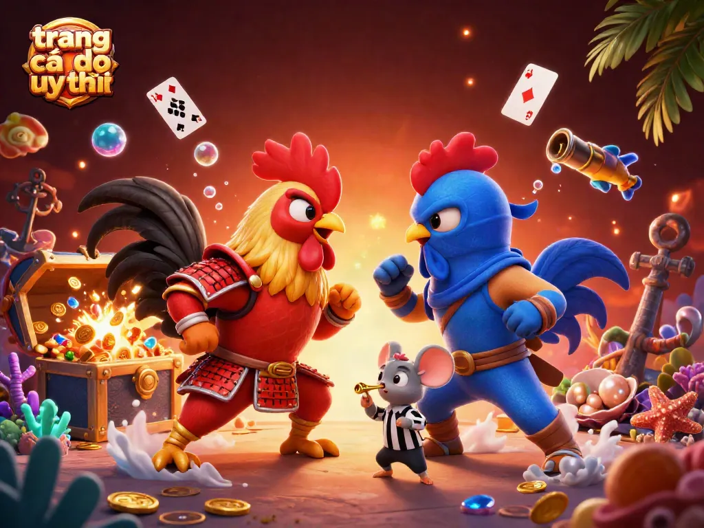 Khám phá trang cá độ uy tín với roosters chiến đấu trong một trận đấu kịch tính và những kho báu dưới nước.