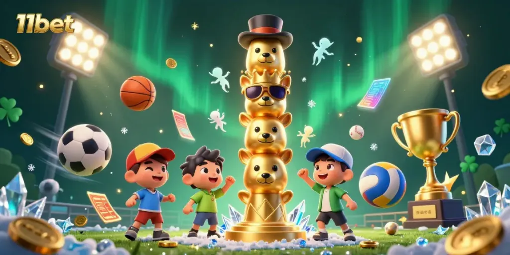 Engage with dynamic sports betting excitement at 11bet featuring animated golden totem and immersive elements.