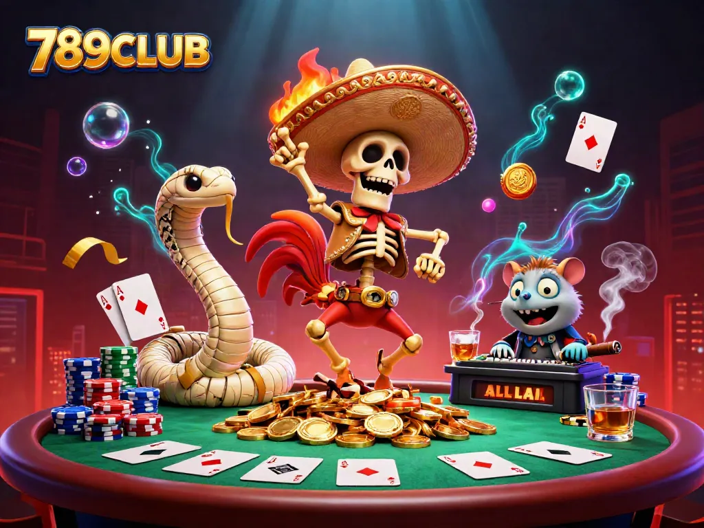 Experience thrilling wins with the vibrant characters of 789CLUB in this dynamic casino scene.