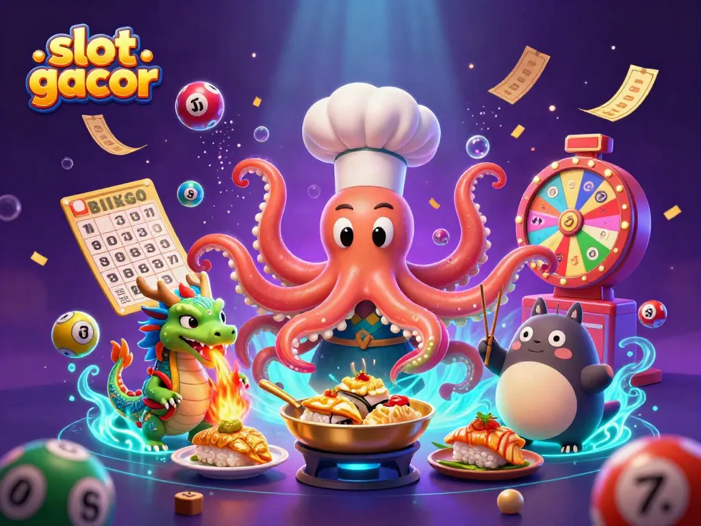 Experience the excitement of slot gacor with a colorful, vibrant 3D casino scene featuring unique characters.