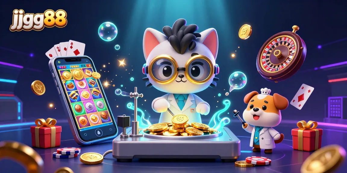 Engage with jjgg88’s thrilling slots and casino games in a vibrant digital illustration.