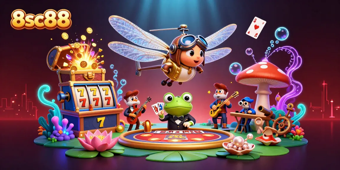 Experience immersive gaming at 8sc88 with vibrant casino illustrations showcasing thrilling action and energy.