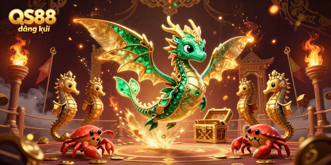 Experience the thrill of QS88 đăng ký with vibrant gaming elements and enchanting treasure backgrounds.