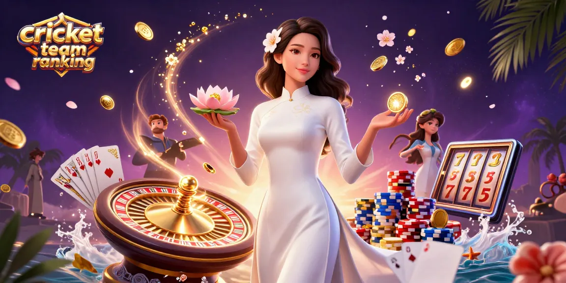 Experience the excitement of cricket team ranking with dynamic casino elements and elegant characters.