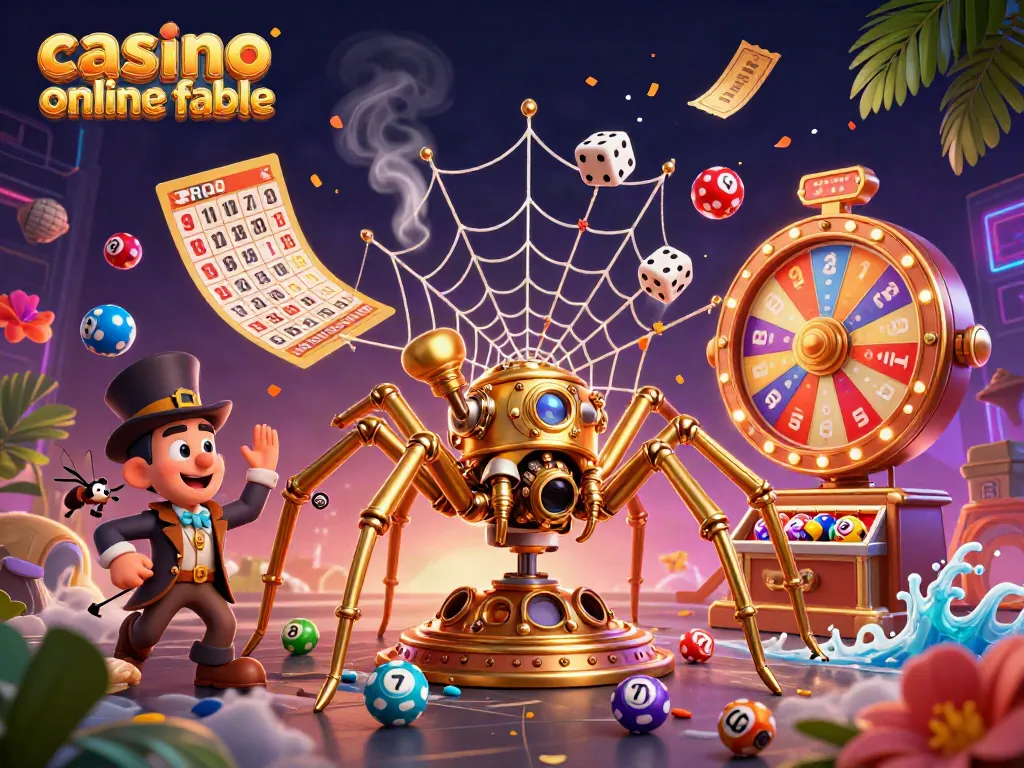 Disfruta de la diversión en el casino online fiable con una ilustración vibrante de juegos y premios.