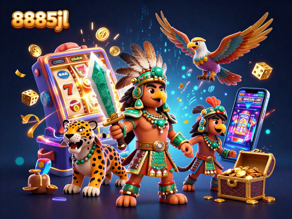 Playslots and win big at 8885jl with a vibrant 3D casino scene filled with epic characters.