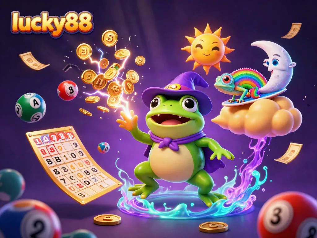 Experience thrilling gameplay with lucky88 as exciting characters storm through golden coins and vibrant lottery elements.
