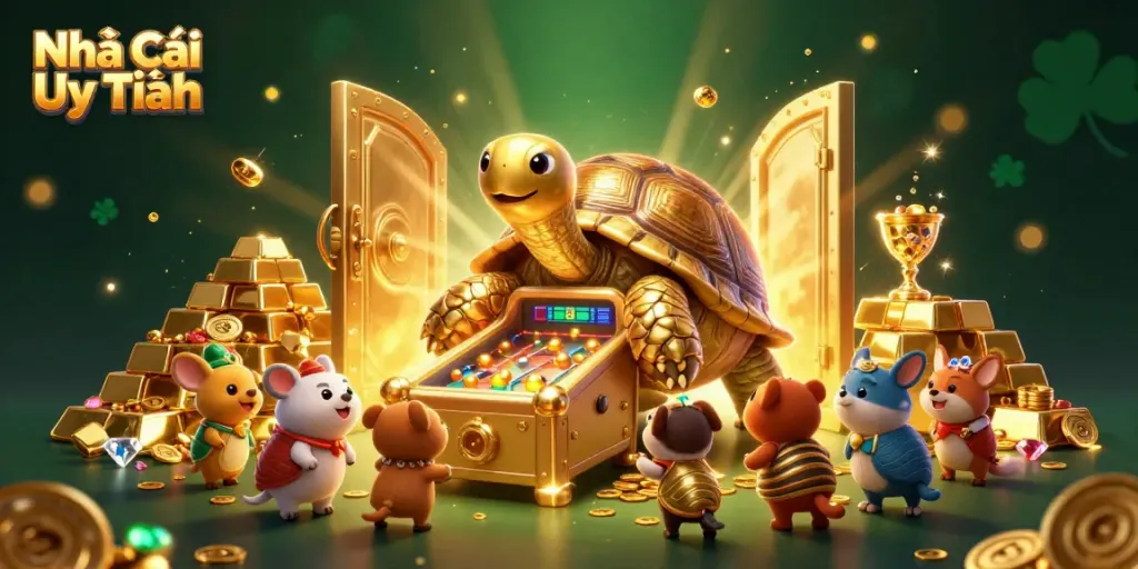 Play thrilling games at Nhà Cái Uy Tín, featuring vibrant characters and dazzling casino elements.