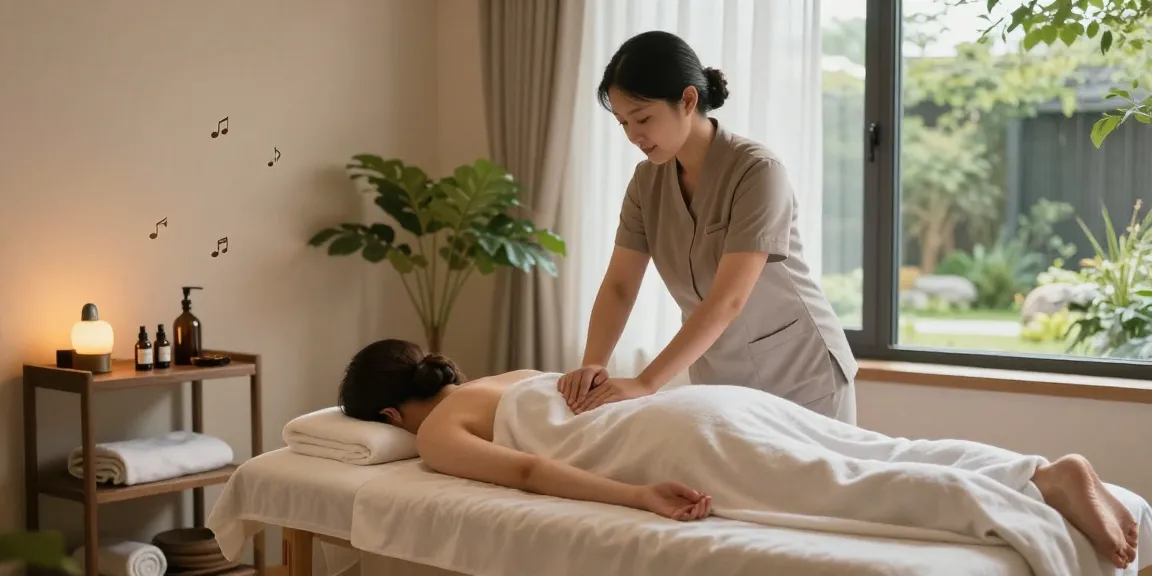 Relaxing 김포출장마사지 session in a tranquil spa environment with warm lighting and soothing atmosphere.