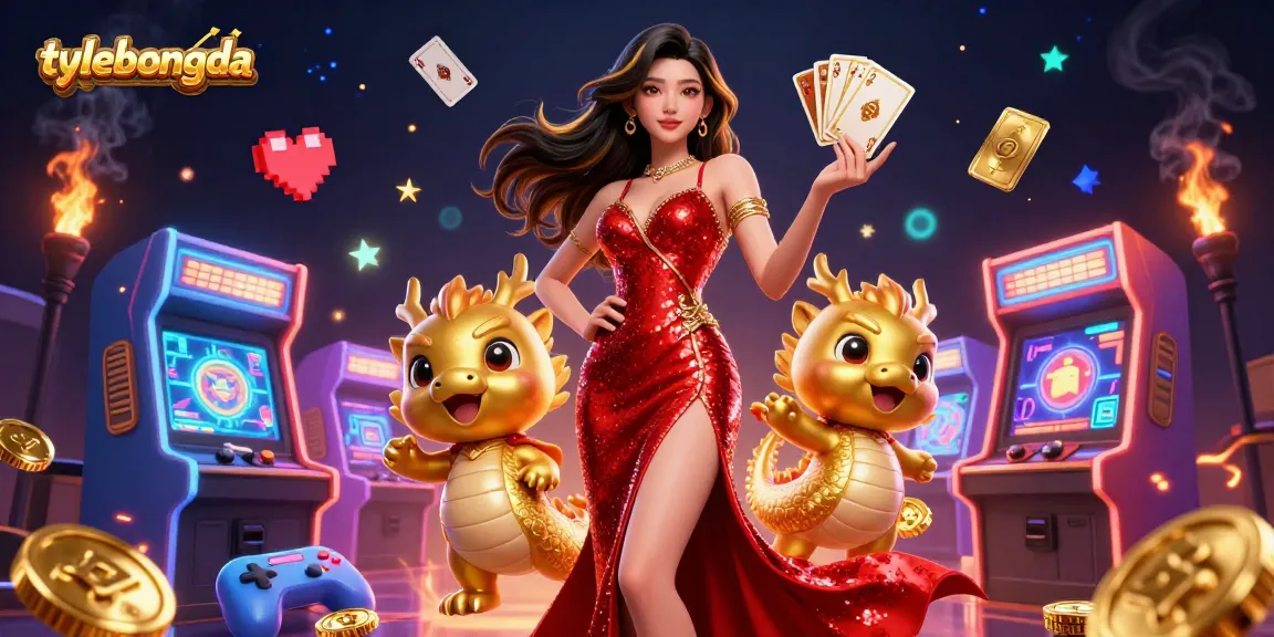 Tylebongda invites gamblers to engage with vibrant 3D casino visuals featuring a confident Asian woman, a golden dragon, and floating cards.
