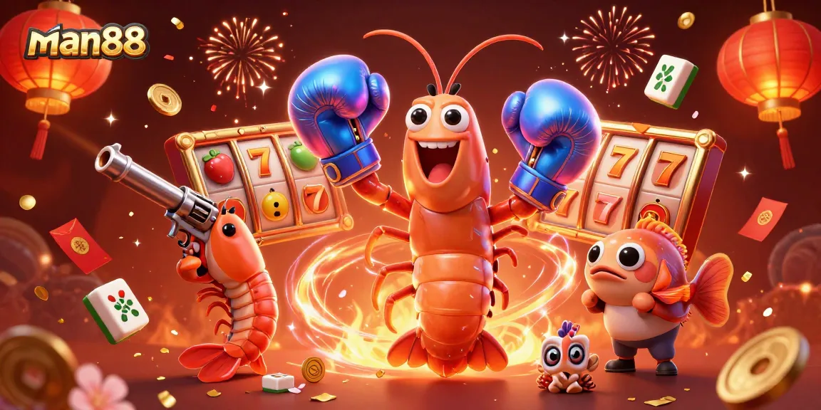 Experience thrilling casino action with man88 alongside animated characters in a vibrant, festive scene.