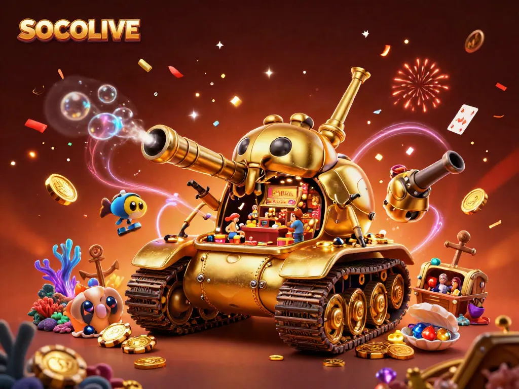 SOCOLIVE's golden beetle tank reveals a lively miniature casino scene packed with excitement.