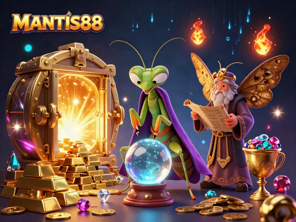 Experience MANTIS88's magical casino world filled with vibrant treasures and enchanting characters.