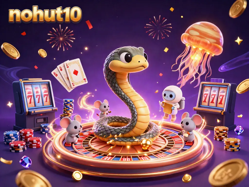 Experience the vibrant universe of nohut10, where lucky astronaut mice bet as a Saturn ring snake spins a roulette wheel.