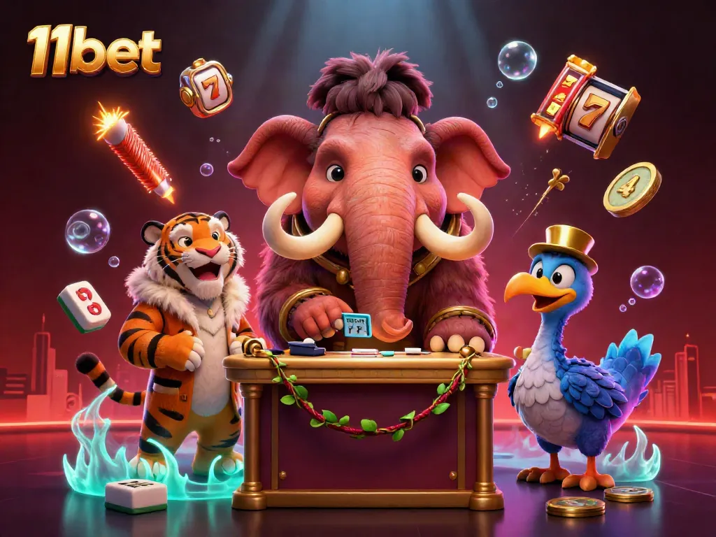 Experience thrilling moments with 11bet as a woolly mammoth checks ID at a casino entrance.