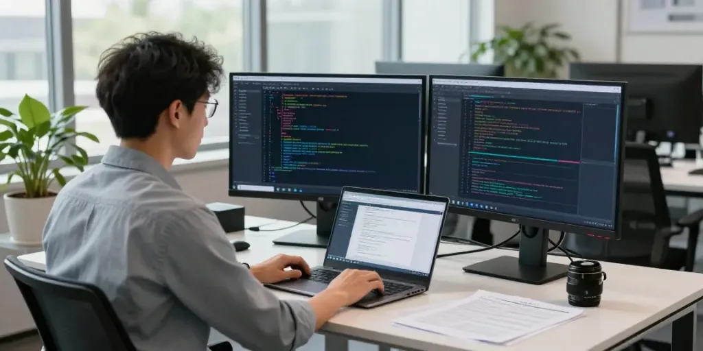 Enterprise AI integration in a modern workspace showcasing productive software development.