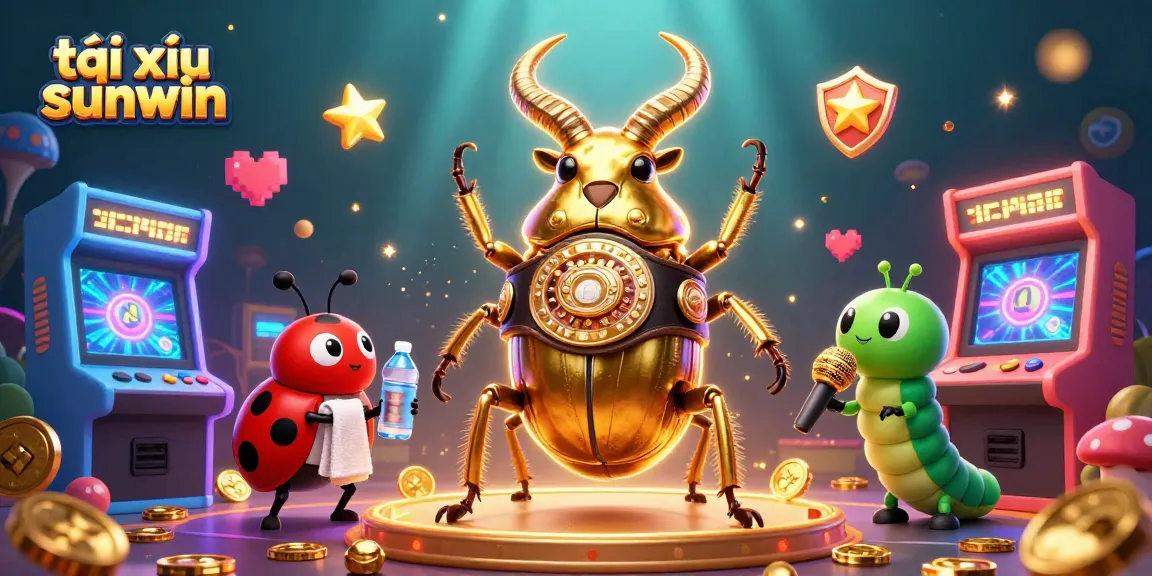 Play tài xỉu sunwin with a colorful arcade scene featuring a glowing stag beetle champion.