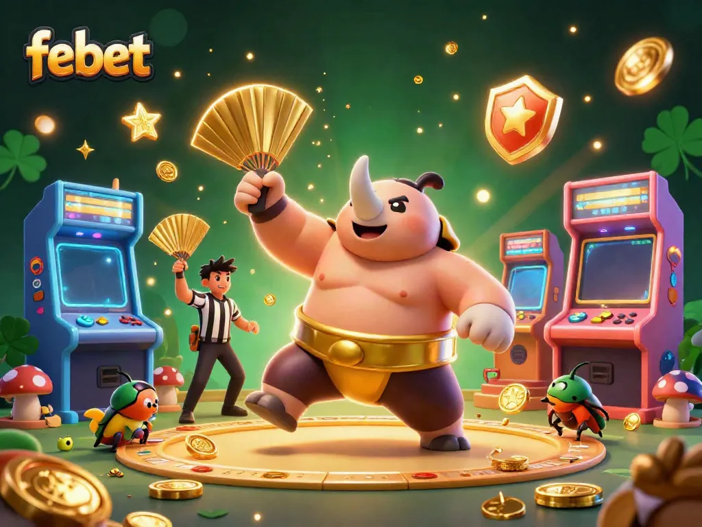 Experience thrilling gaming action at febet with animated characters and casino elements.