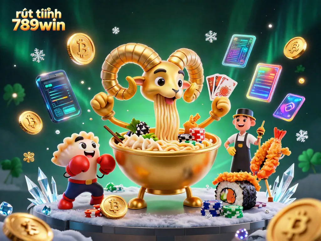Engage in gaming excitement with rút tiền 789win, illustrated with vibrant casino characters and crypto elements.