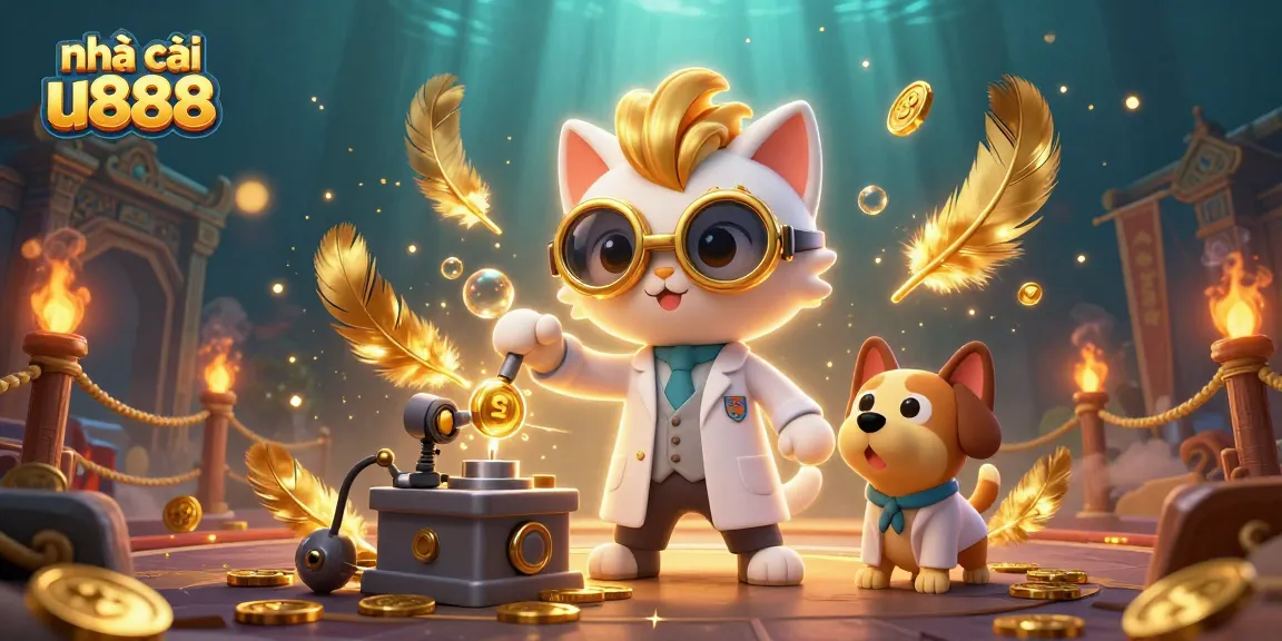 Engage with nhà cái u888's dynamic environment featuring a mad scientist cat and loyal dog in a thrilling casino atmosphere.